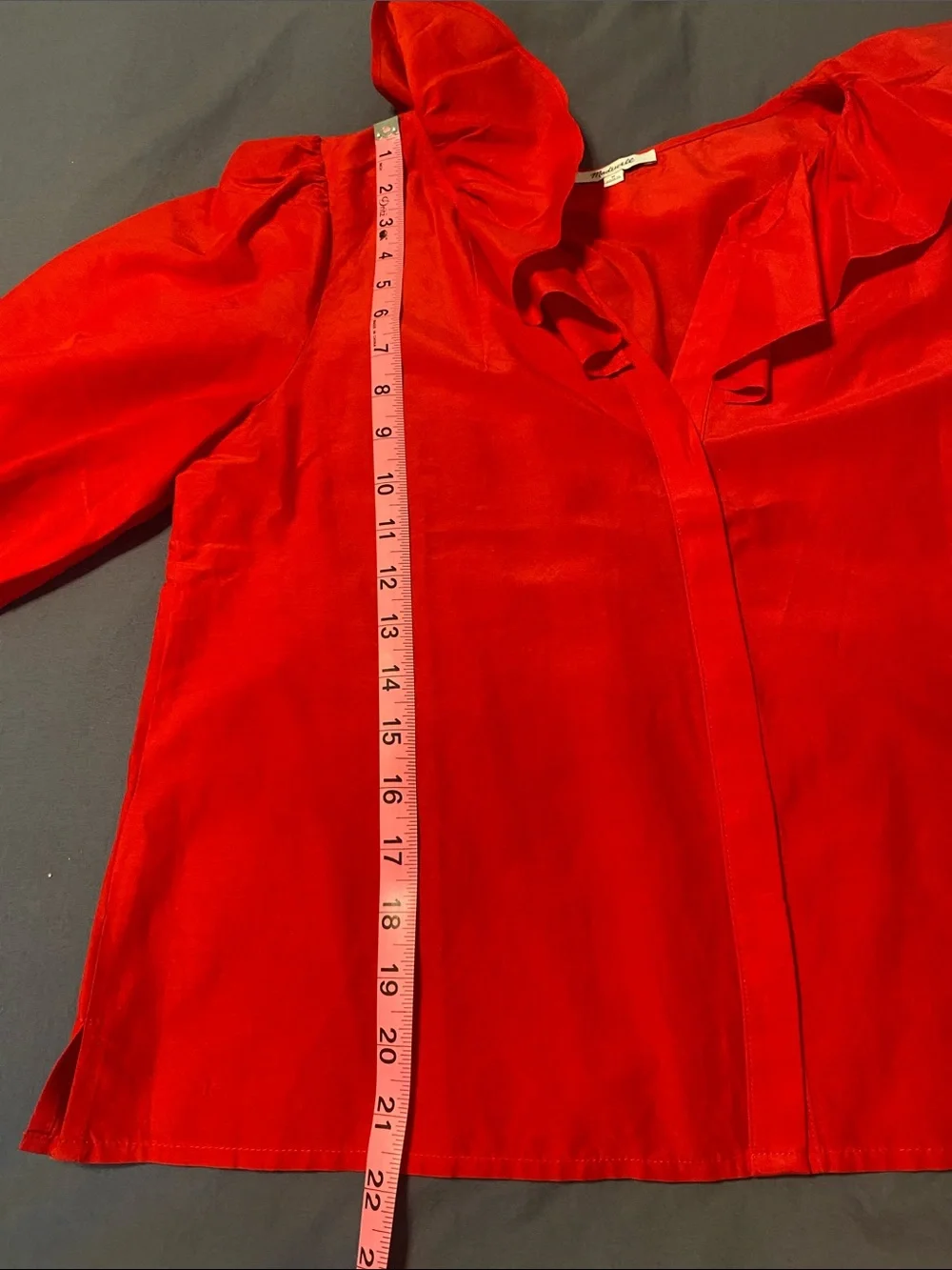 Madewell Ruffled Y-Neck Top in Cotton-Silk in Festival Red